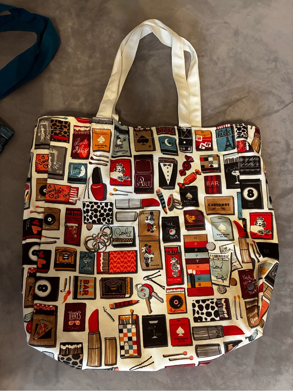 Kate Spade Matchbox Canvas Tote Bag with White Handles